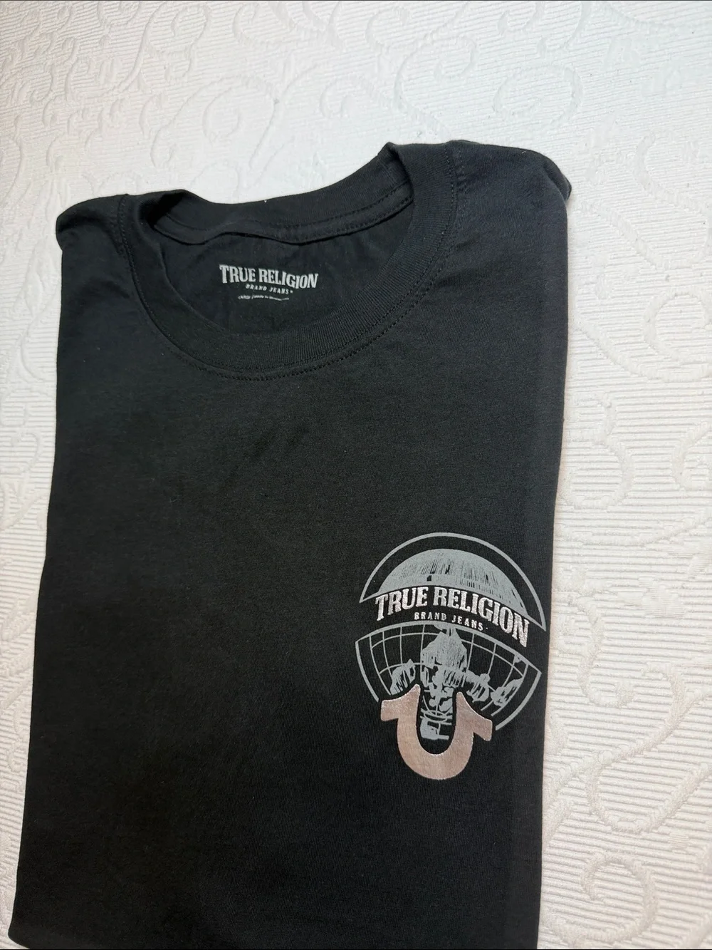 True Religion Black Short Sleeve Logo Crew Tee. NWT. Large